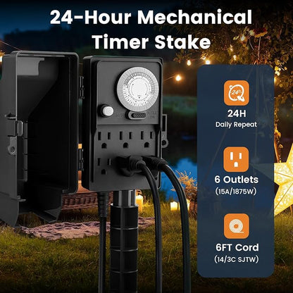 SURAIELEC Outdoor Power Stake, 24-Hour Mechanical Light Timer, Electrical Power - Image 5
