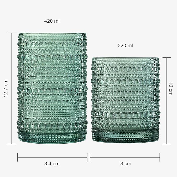 Khen Hobnail Beaded Highball Drinking Tumbler Glasses | Set of 12 | Color - Image 6
