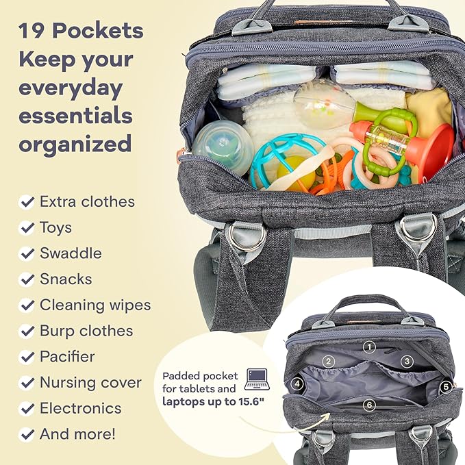RUVALINO Diaper Bag Backpack, Large Capacity, Waterproof, Dark Gray - Image 4
