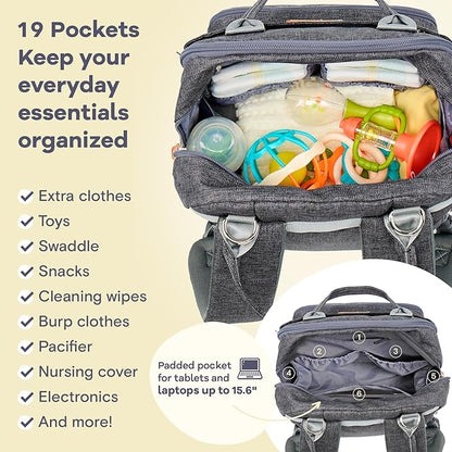 RUVALINO Diaper Bag Backpack, Large Capacity, Waterproof, Dark Gray - Image 4