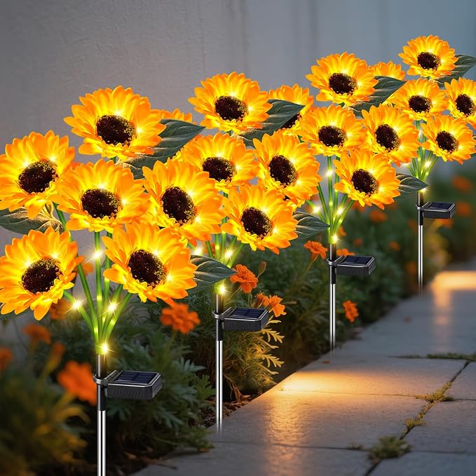 ostritec Sunflower Solar Lights Outdoor Decor, 4 Pack Solar Garden Decor 24 - Image 8
