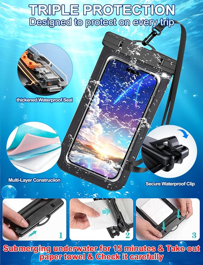 2 Pack White Universal Waterproof Phone Pouch, Large Phone Waterproof Case Dry - Image 5