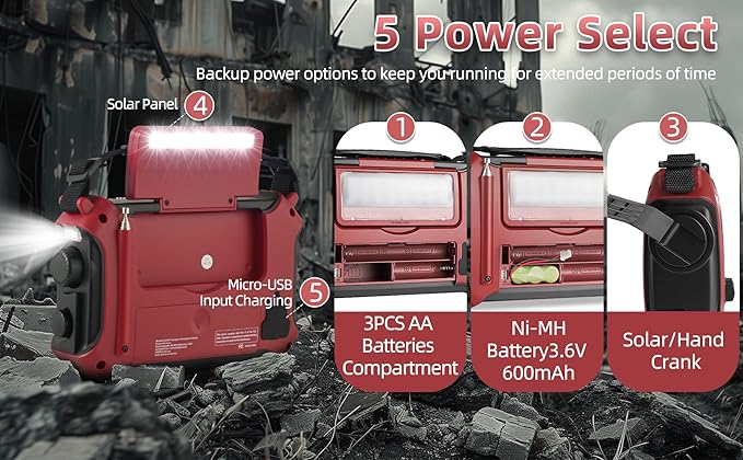 Kaito KA500RED 5-Way Powered Emergency AM/FM/SW Weather Alert Radio - Image 6