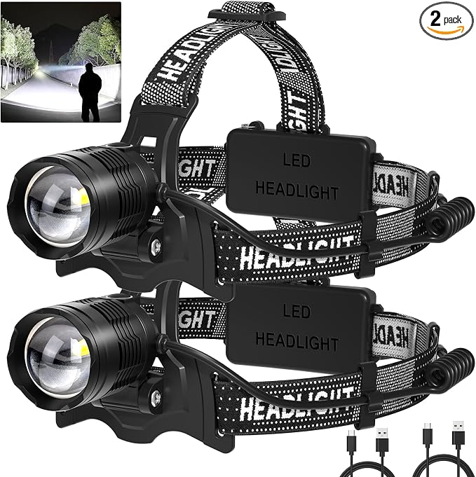 azamine LED Headlamp Rechargeable 2Pack, 99000 Lumens Bright Head Lamp by azamine