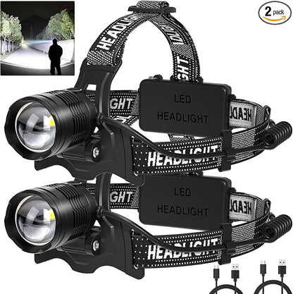 azamine LED Headlamp Rechargeable 2Pack, 99000 Lumens Bright Head Lamp by azamine