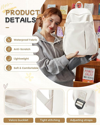 SEAFEW Beige School Backpack for Girls Women Waterproof High School Book Bag - Image 5