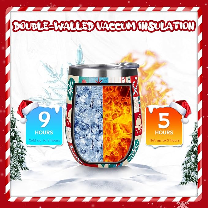 Christmas Wine Tumbler 12 oz Christmas Stainless Steel Wine Glass - Image 3