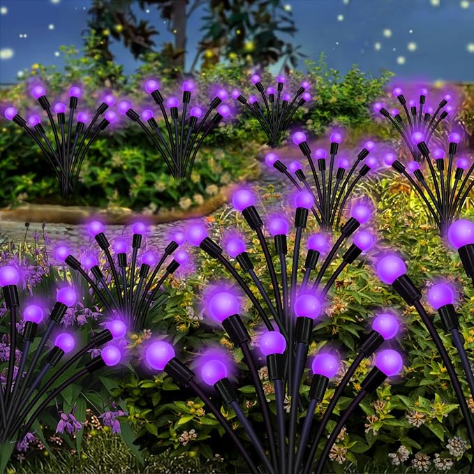 Kohlrabi Solar Garden Lights Outdoor, 10 Pack 80 LED Solar Purple Firefly - Image 6