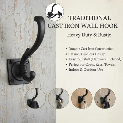 Mystic Colonial Medieval Wall Hooks Hand-Forged Black Coated | Rustic - Image 5