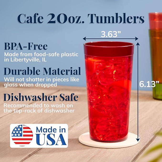 US Acrylic Cafe Plastic Reusable Tumblers 20-ounce Water Cups Assorted Colors | - Image 2