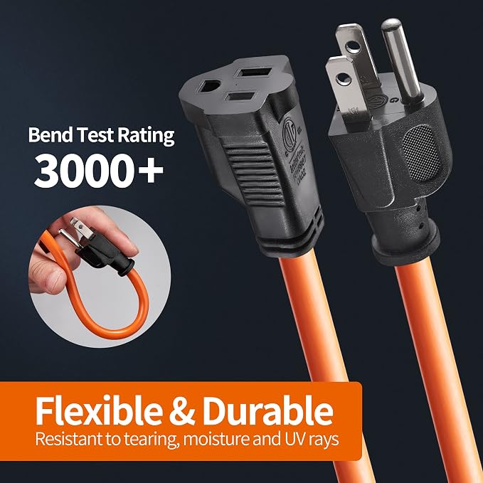KTMC 50ft 16AWG Outdoor Extension Cord, Indoor/Outdoor 50-Foot SJTW 16/3 Gauge - Image 2