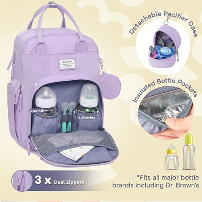 RUVALINO Diaper Bag Backpack, Large Capacity, Waterproof, Taro Purple - Image 2