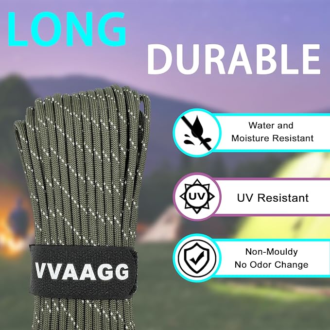 VVAAGG Reflective Paracord Rope 100FT, 7 Strand Nylon para Cord Lanyard Utility - Image 4