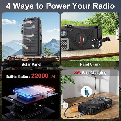 Emergency Radio&22000mAh Solar Power Bank, FM NOAA Weather Radio, Portable Hand - Image 5