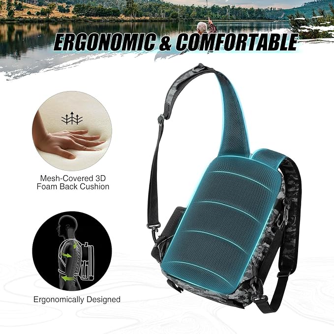 Piscifun Fishing Backpack with Rod Holder, Lightweight Sling Bag Storge Gear - Image 4