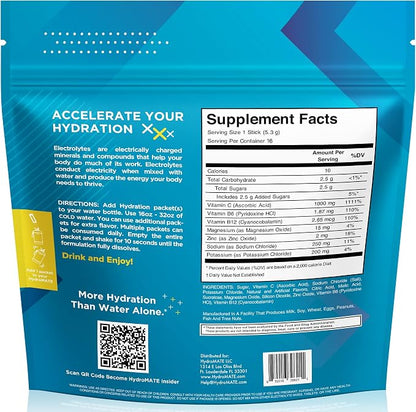 HydroMATE Electrolyte Powder Lemon Lime Hydration Packets Low Sugar 16 Count - Image 4