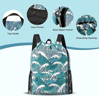 Drawstring Backpack with Mesh Pockets String Gym Bag Sackpack Sandproof Water - Image 4