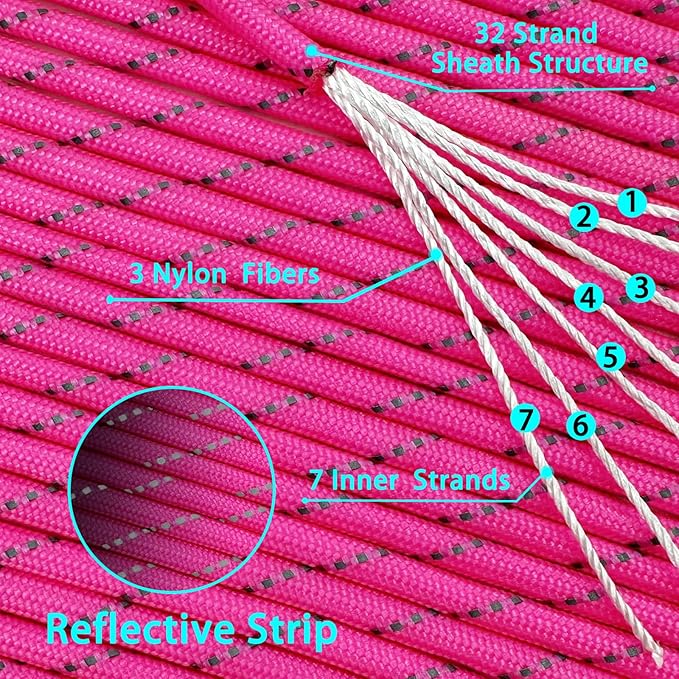 VVAAGG Reflective Paracord Rope 100FT, 7 Strand Nylon para Cord Lanyard Utility - Image 2