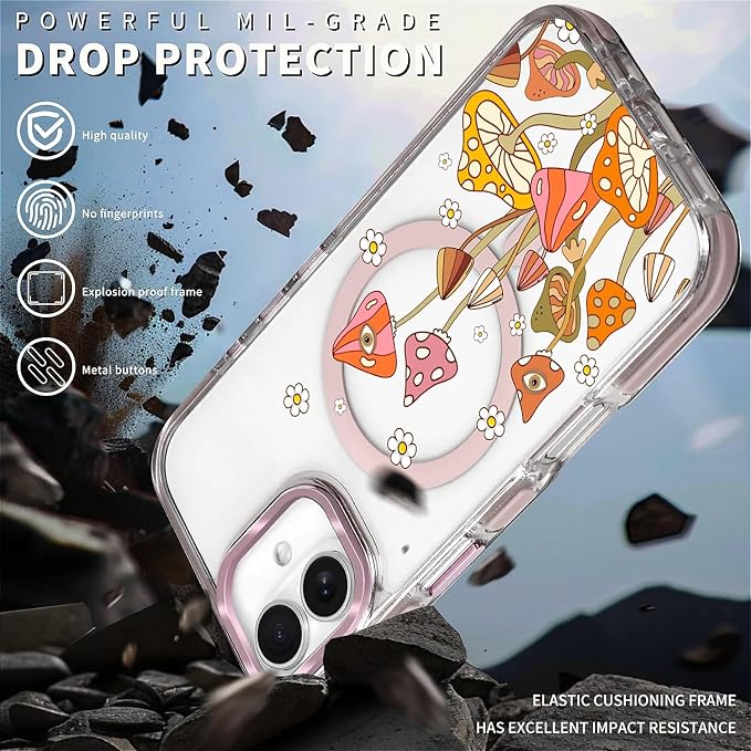 Case for iPhone 16, Retro Mushroom Sunflower Phone Case Design，for Women Girls - Image 5