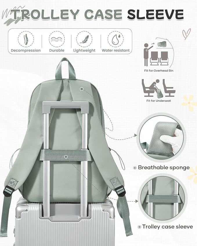 SEAFEW Green Backpack for Girls Women Waterproof High School Book Bag Cute - Image 6