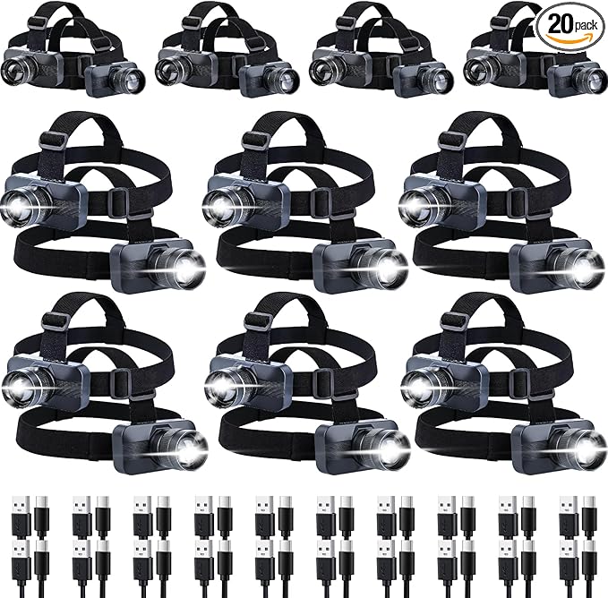 KunHe 20 Pack Rechargeable LED Headlamp by KunHe