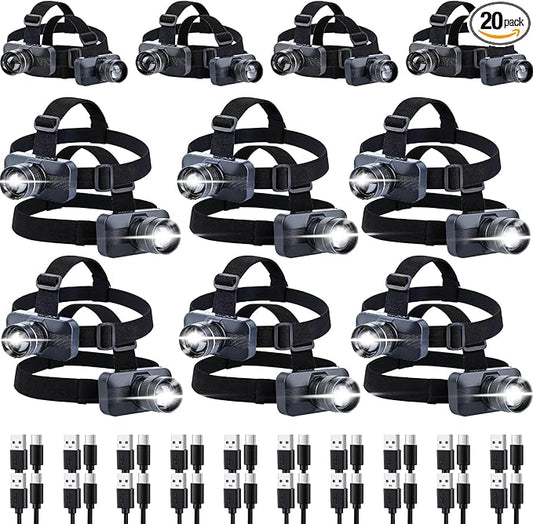 KunHe 20 Pack Rechargeable LED Headlamp by KunHe