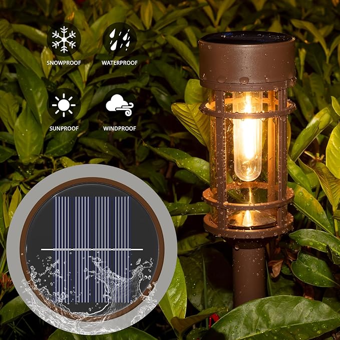 ILANCK Solar Pathway Lights Outdoor Solar Lights 8 Pack Metal & Glass Design - Image 4