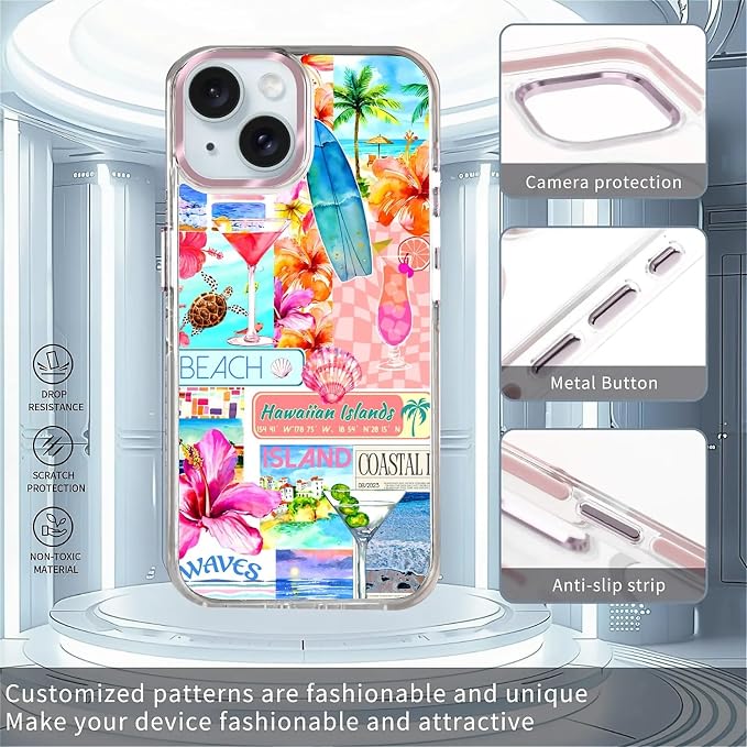 Case for iPhone 13/14, Coastal Beach Cover Coquette Collage Phone Case - Image 2