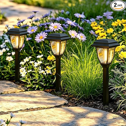 Solar Pathway Lights 2 Pack Mini Outdoor 3000K Bright Auto On/Off Solar Garden by SenLuKit