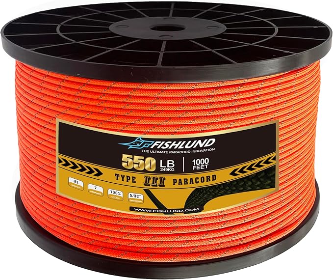 Reflective Paracord 550 lb, 7 Strand Paracord Rope 1000ft 4mm, Nylon Parachute by FISHLUND
