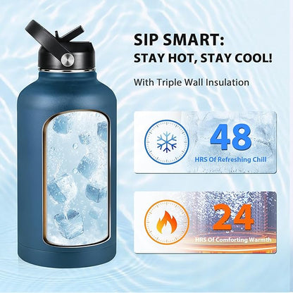 Insulated Water Bottle 64 oz, Triple Wall Vacuum Stainless Steel Water Bottles - Image 2