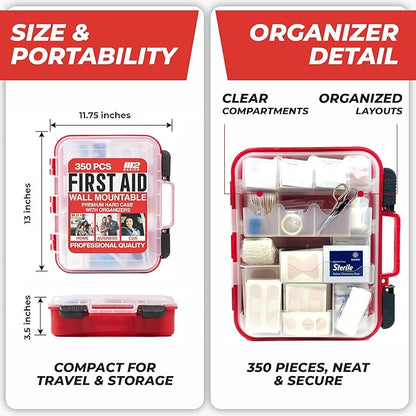 M2 BASICS Professional 350 Piece First Aid Kit, Wall Mountable Dual Layer Hard - Image 4