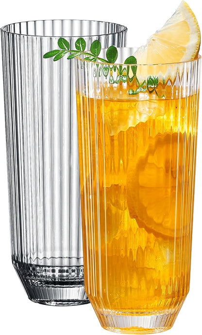 Khen Plastic Acrylic Ribbed Drinking Glasses – Set of 2 Clear 11.8oz Tritan by Khen
