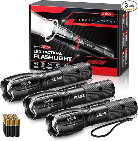 KELME 3 Pack Flashlights High Lumens, Powerful Tactical Flashlights by KELME
