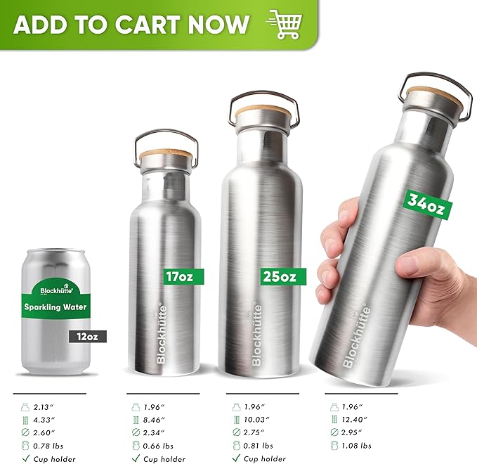 Blockhütte Vacuum Insulated Stainless Steel Water Bottle - 17 oz I Wide Mouth - Image 5
