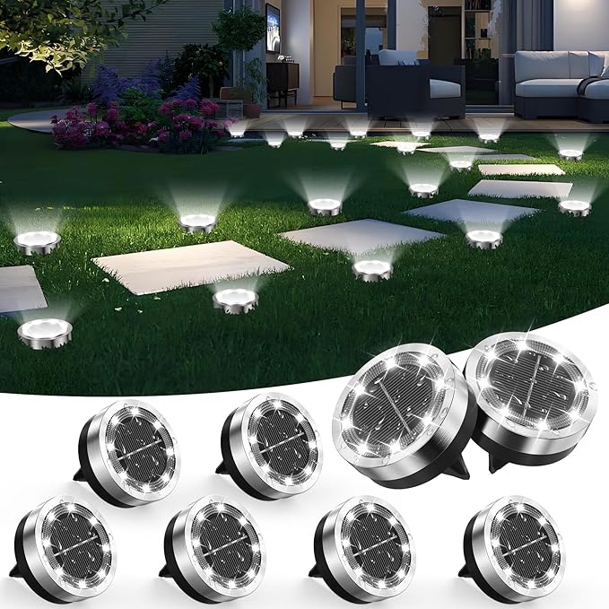 Solar Ground Lights Outdoor, 8 Pack Solar Lights Outdoor Waterproof, Mini Flat by Unknown