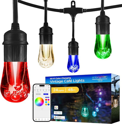 Enbrighten Vibe Vintage Outdoor String Lights Gen 2, 24 RGBWIC Acrylic Bulbs by Enbrighten