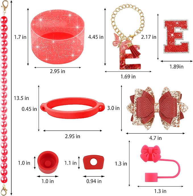 9PCS Red for Stanley Cup Accessories Set Bling Initials Bow Charms for Stanley - Image 3