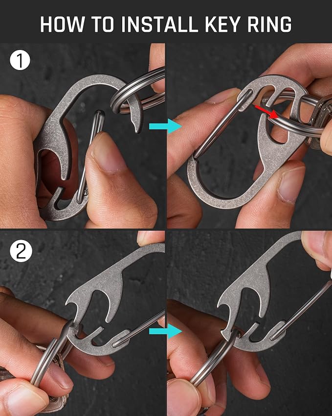 TISUR Titanium Carabiner Keychain Clip, Anti-Lost Key Ring Holder, Self-Locking - Image 2