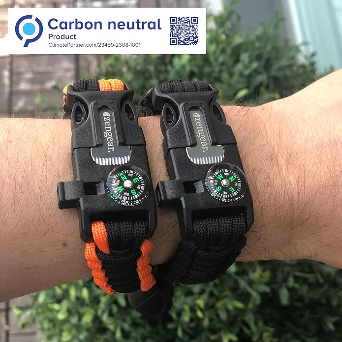 aZengear Paracord Survival Bracelet | Flint Steel Fire Starter, Mini Saw | - Image 3