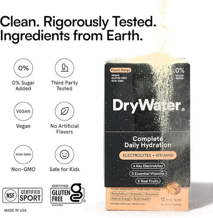 DryWater Electrolyte Powder Packets, Peach Mango - Image 6