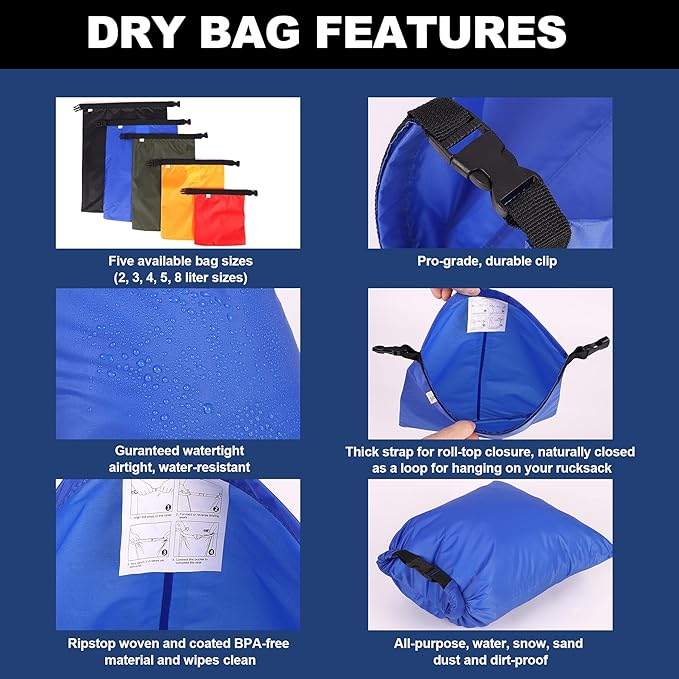 Dry Bags Waterproof Set, 5 Packs Ultralight Waterproof Bags Small Stuff Sack - Image 7