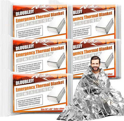 5-Pack Emergency Thermal Blankets, Heavy Duty Mylar Space Blanket by DLOUBLEIY