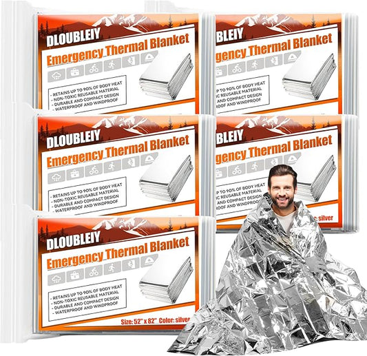 5-Pack Emergency Thermal Blankets, Heavy Duty Mylar Space Blanket by DLOUBLEIY