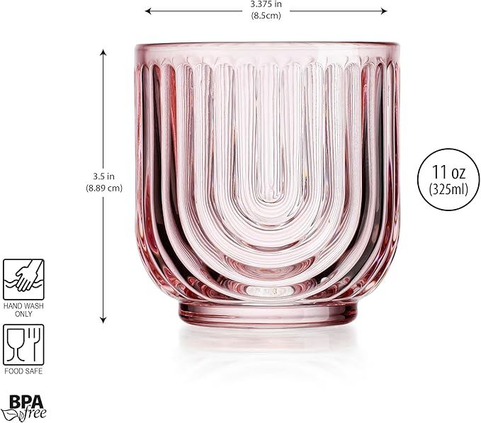 Glaver's Vintage Glassware Art Deco Glasse Ribbed Drinking Glasses U-Shape Arch - Image 7