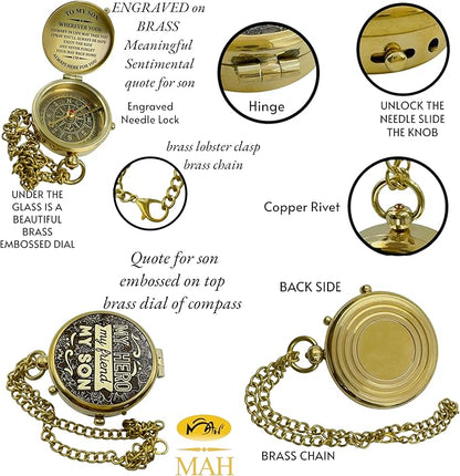 Brass Compass Gift to My Son Never Forget I Love You, Sentimental Keepsake from - Image 7