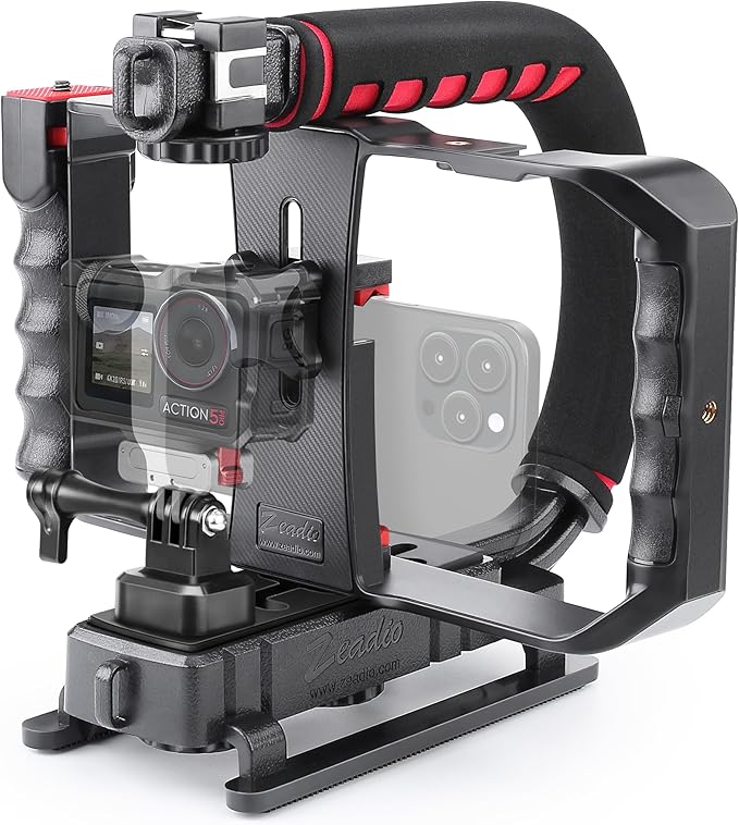 Zeadio Camera Smartphone Handheld Stabilizer, Triple Cold-Shoe Handle Grip by Zeadio
