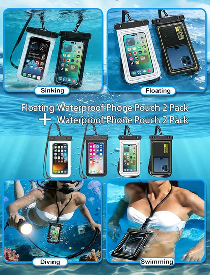 Famoby 4 Pack IP68 Waterproof Phone Pouch Adjustable Neck Lanyard Dry Bag - Image 3