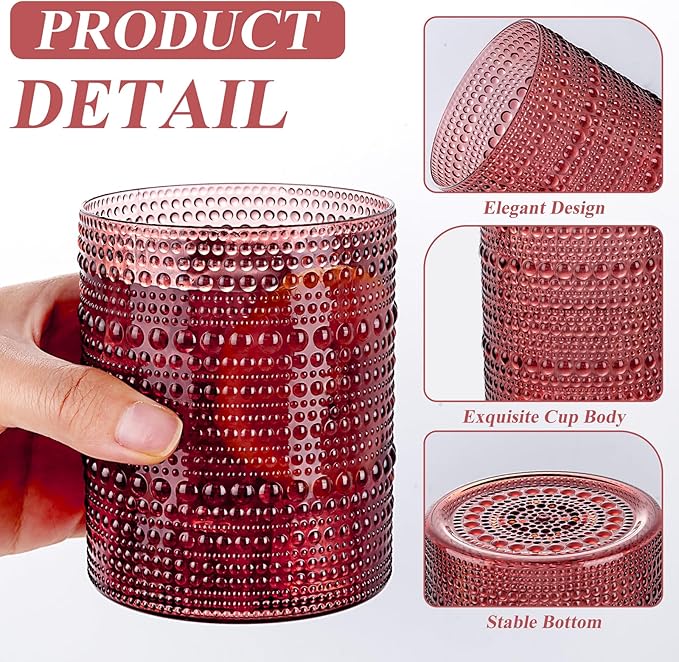 18PCS Plastic Hobnail Drinking Glasses - 14 Oz Burgundy Vintage Glasses Mixed - Image 4