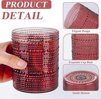 18PCS Plastic Hobnail Drinking Glasses - 14 Oz Burgundy Vintage Glasses Mixed - Image 4